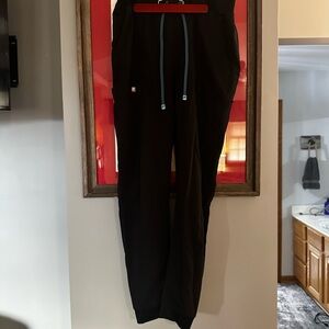 Fabletics Black Scrub Pants with Blue Contrast Drawcord